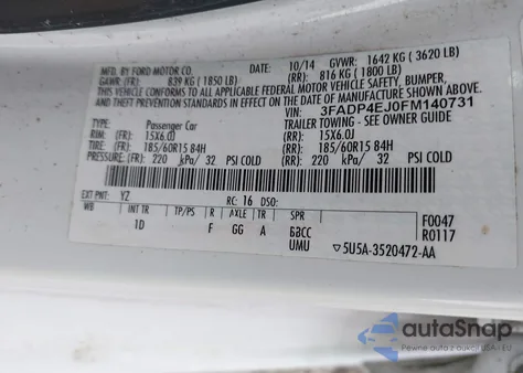 2015 Ford Fiesta Se z USA, uszkodzony, nr VIN 3FADP4EJ0FM140731